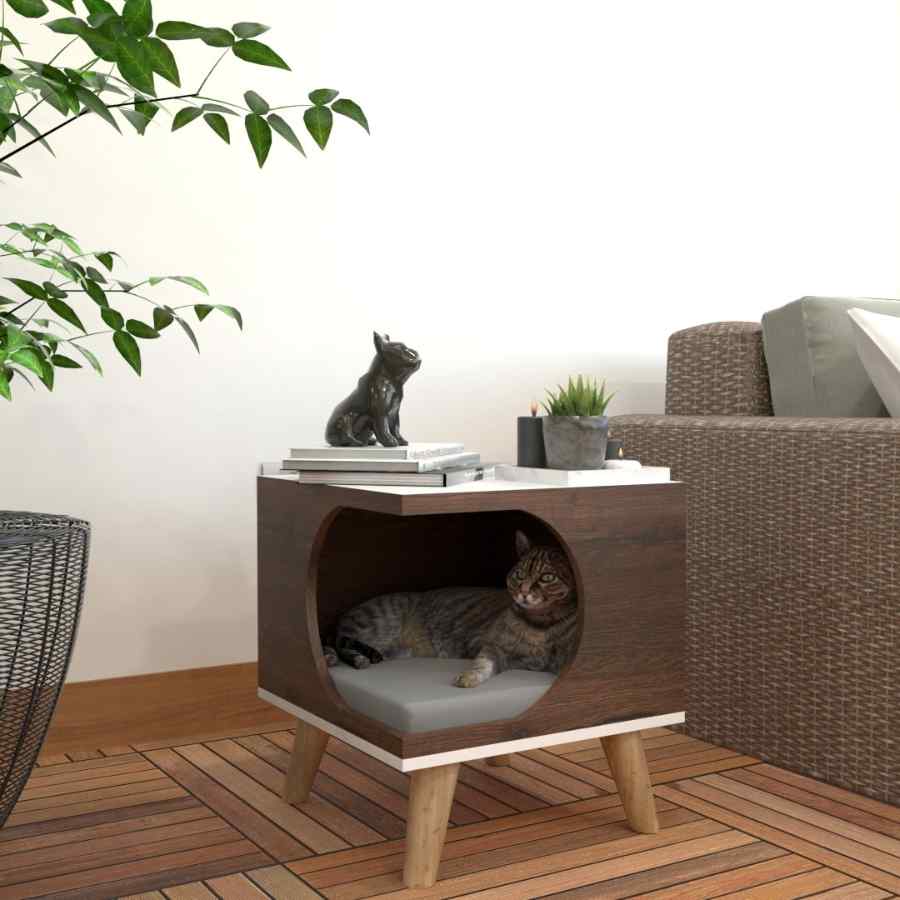 Cama Velador Para Gatos Maderado Oscuro, , large image number null